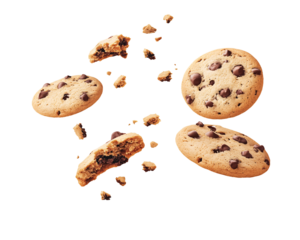 a group of cookies with crumbs