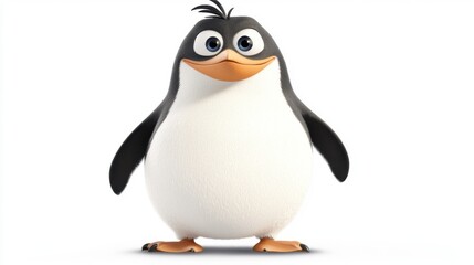 Fototapeta premium Cute cartoon penguin with friendly expression standing upright on white background ready for your creative projects