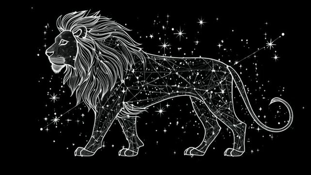 Zodiac signs Lion constellation made of bright stars is connected by lines. Star zodiac sign animation on black background.
By DBFilms