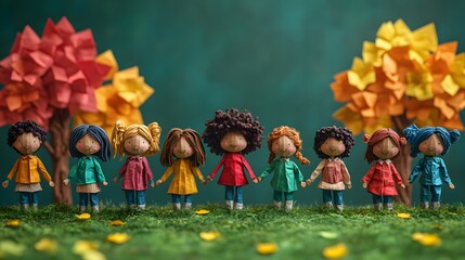 Cheerful pupils racing outside along a pathway with vibrant trees, lively animated 3D art, back to school energy