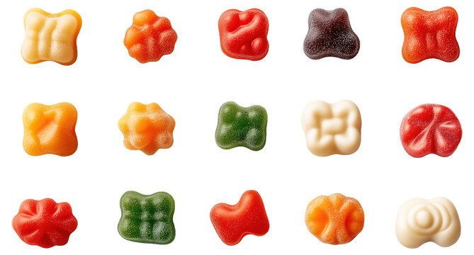 PNG Assorted colorful gummy candies in various shapes