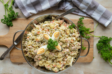 Russian Winter Salad Olivier salad in bowl
