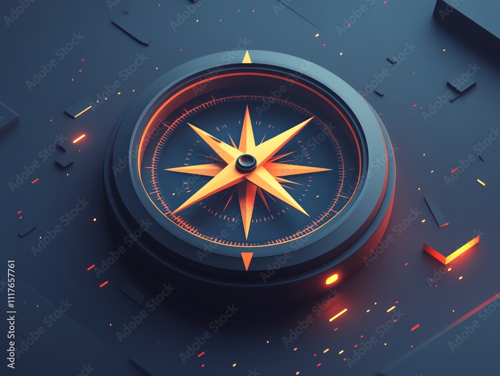 Poster a stylized compass design with vibrant colors and geometric elements, symbolizing navigation.