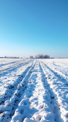 Expansive Snowy Field with Clear Blue Sky - Untouched and Serene  