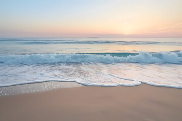 Obraz premium Tranquil Empty Beach at Sunrise with Gentle Waves and Pastel Sky 