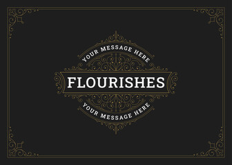 Elegant vintage classical swirl royal golden ornate greeting card design template vector illustration. Royal flourishes Victorian ornament antique filigree calligraphic element for signage emblem