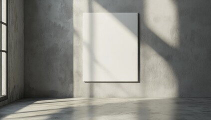 Obraz premium Blank Canvas in Minimalist Loft Interior: Sunlight Illuminates a Modern, Empty Space