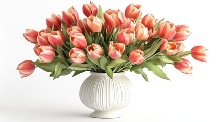  Tulip flowers arranged in a classic white ceramic vase
