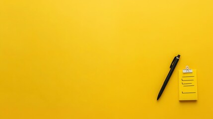 A yellow notepad with a black pen on a yellow background.