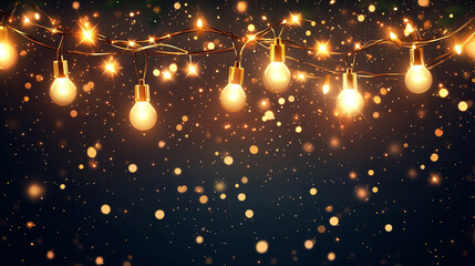 Obraz premium Happy New Year Celebration 2025 less sparkles Banner, Dark background with golden bokeh particles and festive lights