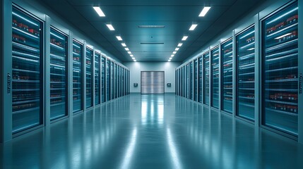 Fototapeta premium Interior design of an empty warehouse with sleek shelving units and a spacious, open-plan layout in 3D