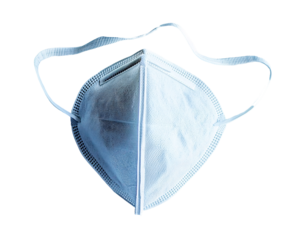 a white face mask with a strap