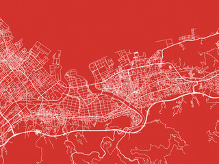 Obraz premium Christmas Map of Saijo, Japan in Snowy White on Festive Red Background.