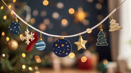 Decorative Christmas Banner with Vibrant Ornaments and Festive Lighting