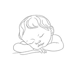 Minimalist Line Drawing of a Sleeping Baby with a peaceful mood on a transparent background