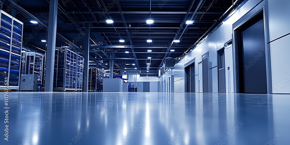 Poster Futuristic Data Center Interior with High Tech Server Racks and Modern Infrastructure : Generative AI