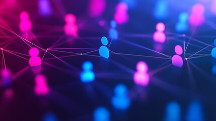 Colorful Network of Abstract Human Icons Connected by Digital Lines : Generative AI