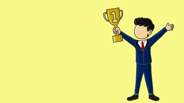 Successful businessman motion gets award tropy