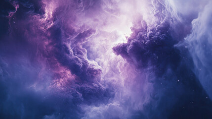 Vibrant cosmic nebula with swirling purple and blue clouds, creating a mesmerizing celestial scene filled with mystery and wonder against a starry backdrop.