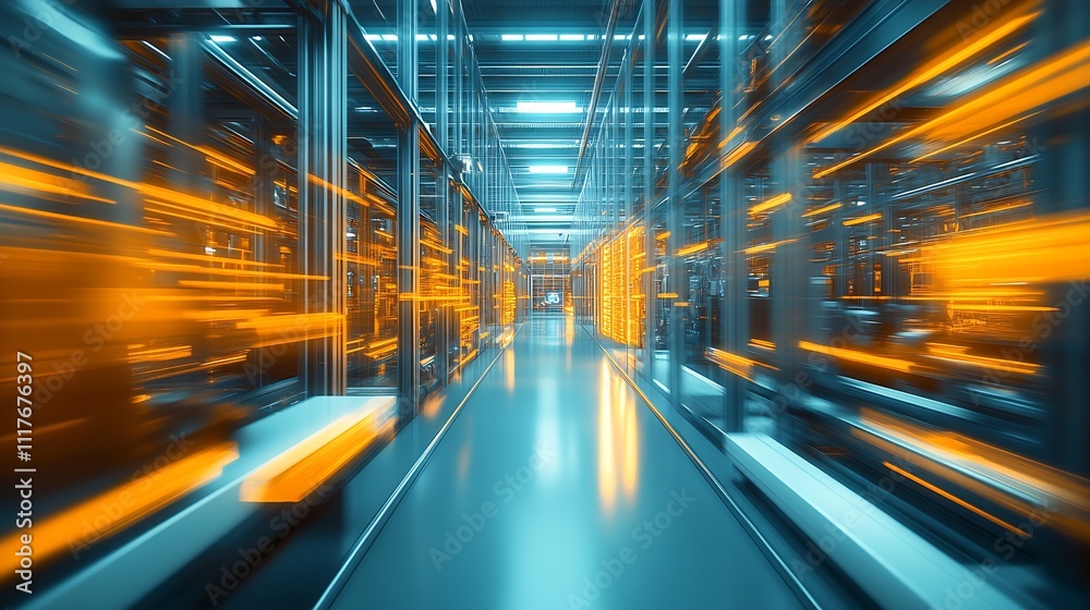 Aufkleber high tech interior of data center with speeding neon effects : generative ai