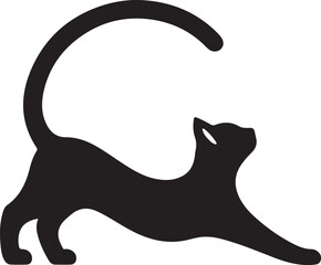 Stylish silhouette of a black cat stretching for artistic projects