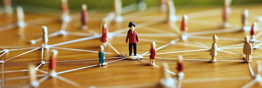 Aufkleber Central figure in network of mini figures emphasizing leadership and influence in social structure : Generative AI