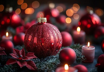 Red Ornament and Candles