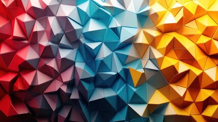 Obraz premium Abstract colorful low-poly background with red, blue, and yellow triangular patterns.
