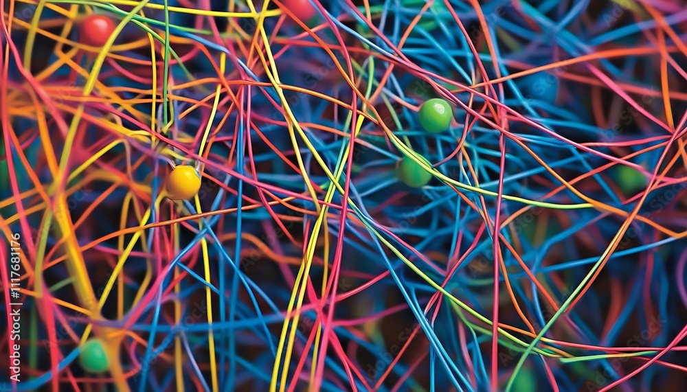 Leinwandbilder Abstract Colorful Neural Network Representation with Multicolored Wires : Generative AI