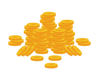 Stack of gold coins, big pile of money. Savings currency  Vector cartoon illustration isolated on white.
