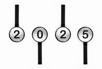 Magnifying glasses focusing on each number of year 2025 for new business linked to happy new year and merry Christmas concept