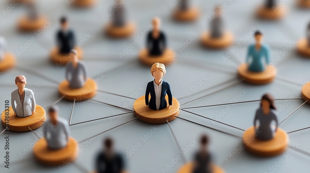 Poster Business Networking Concept with Central Figure Highlighted in Focused Group Setting : Generative AI
