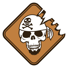 Pirate Shield Skull Skeleton Danger Warning Sign Design Lover Art Vector Illustration Card T-Shirt Poster Sticker Graphic Print Decorative Drawing Isolated Logo Decoration Symbol Creative Cool Style
