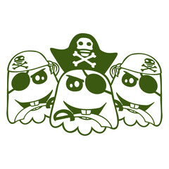 3 Pirates Ghosts Funny Evil Halloween Crew Friends Design Lover Art Vector Illustration Card T-Shirt Poster Sticker Graphic Print Decorative Drawing Isolated Logo Decoration Symbol Creative Cool Style