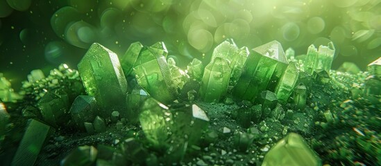 Fototapeta premium Breathtaking macro photograph showcasing the mesmerizing beauty of crystalline formations in rich vibrant shades of green Capturing the intricate textures patterns