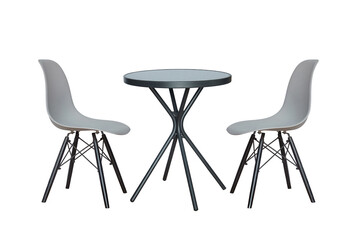 round table and grey chairs isolated on white background. modern design