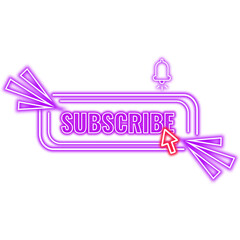 Neon Subscribe logo with purple colour | Glowing Subscribe sign with purple colour | Subscribe icon Neon sign sticker | Transparent Subscribe Image | Vector Subscribe icon png
