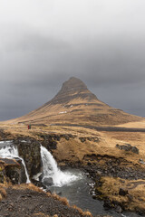 Small waterfall and hill of Kirkjufell