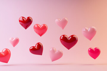 Modern Valentine's Day design featuring a gradient blend of vibrant pink and scarlet with minimalist floating heart icons, creating a chic romantic atmosphere