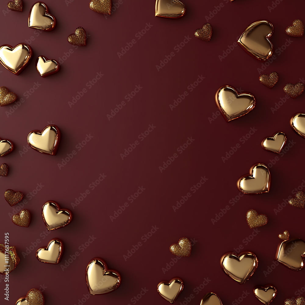 Fototapete luxurious valentine's day background featuring a rich burgundy base with scattered gold foil heart s
