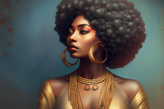 Fototapeta Belleza, mujer, cara, rostro, afro, pelo, mirada, ojos, modelo, glamur 