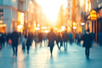 Fototapeta premium Urban Sunset Street Bokeh Effect Captures Movement of Busy City Life : Generative AI