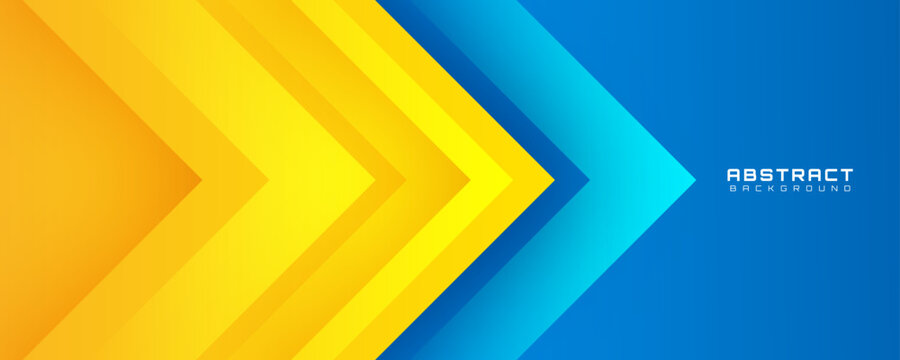 Blue yellow abstract background overlap layer on bright space with cutout shape effect decoration. Modern graphic design element arrows style concept for web banner, flyer, card, or brochure cover