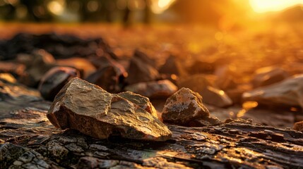 Close-up of ancient stone tools, sharp flint knives, and polished axes on a weathered wooden surface, symbolizing prehistoric craftsmanship and the dawn of human ingenuity