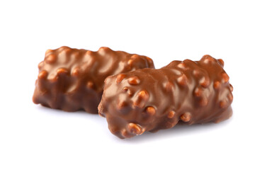 Chocolate pralines isolated on white background