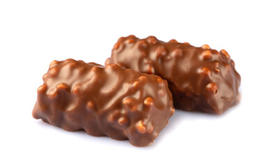 Chocolate pralines isolated on white background