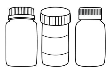 Hand drawn outline vaccine bottle. medical doodle set with art line style on isolated white background.