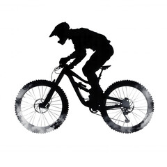 Naklejka premium Mountain Biking Trail Dusty Gravel Terrain Cycling Adventure Silhouette Style Art Minimal Shading Dynamic Ride
