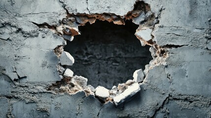 Hole in a Concrete Wall, Destruction, Broken Surface.