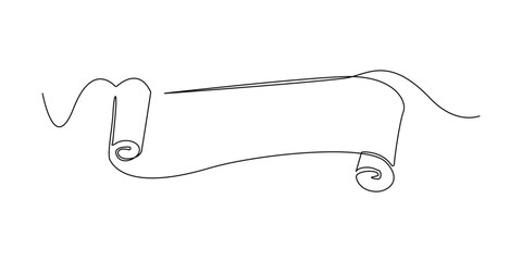 continuous line drawing of banner scroll.one line drawing of ancient scroll banner.single line vector illustration.isolated white background